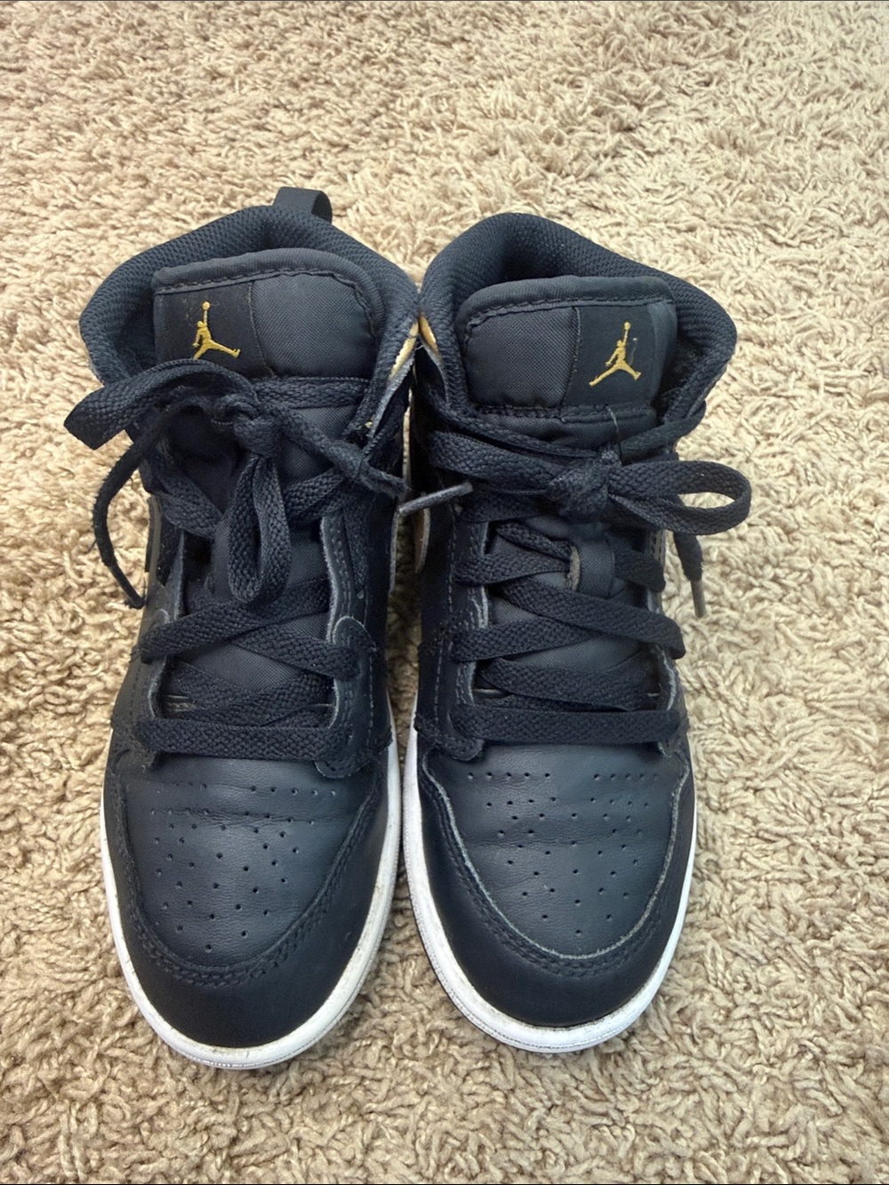 Air Jordan Kids 1 Mid Black and Gold Gs High-Top Sneakers Size 1Y